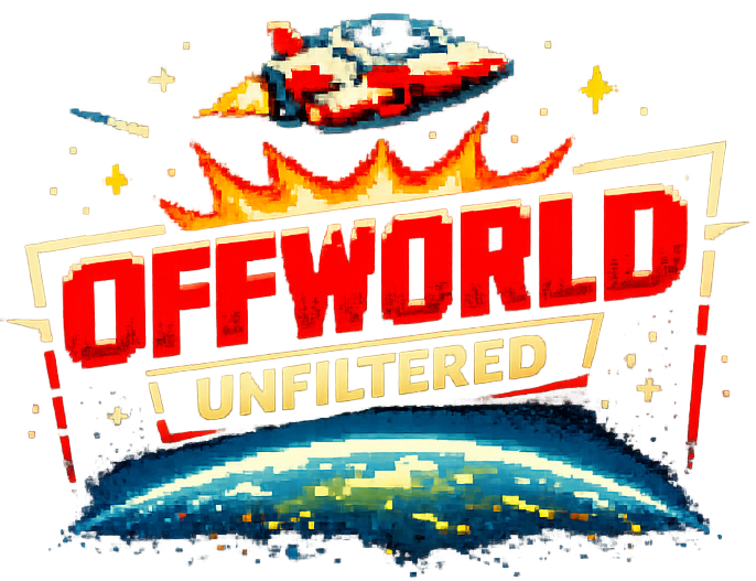 a spaceship above the world with title